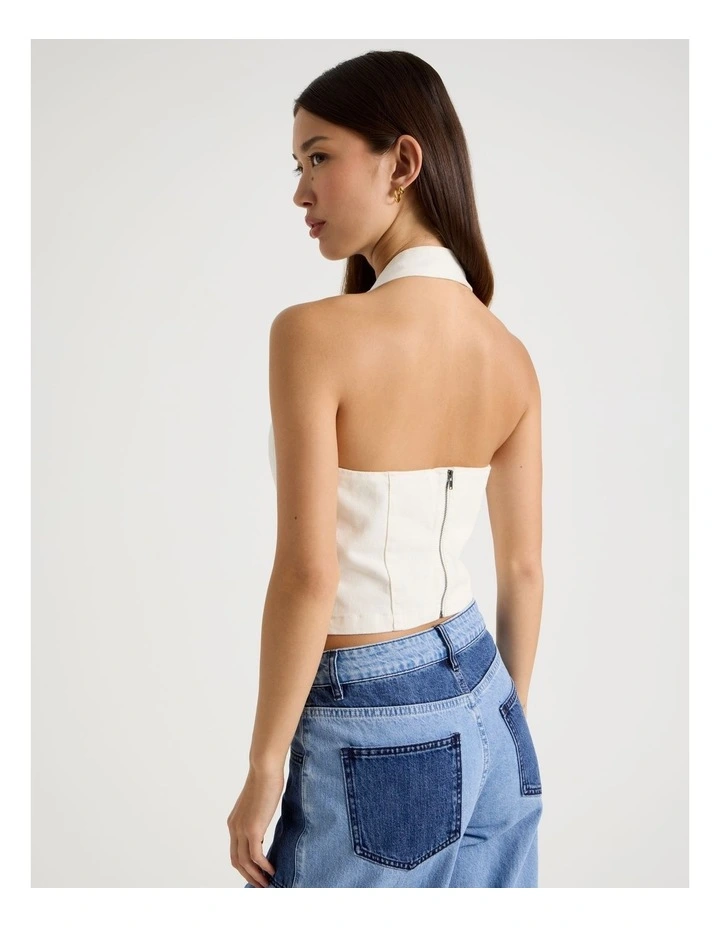 Buckle Detail Halter Top in White image 6
