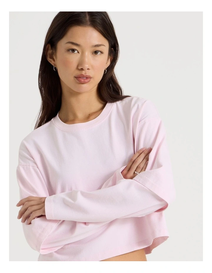Acid Wash Double Layer Sleeve Tee in Potpourri Pink image 5