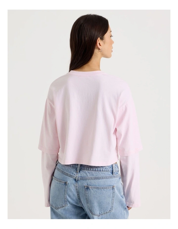 Acid Wash Double Layer Sleeve Tee in Potpourri Pink image 6