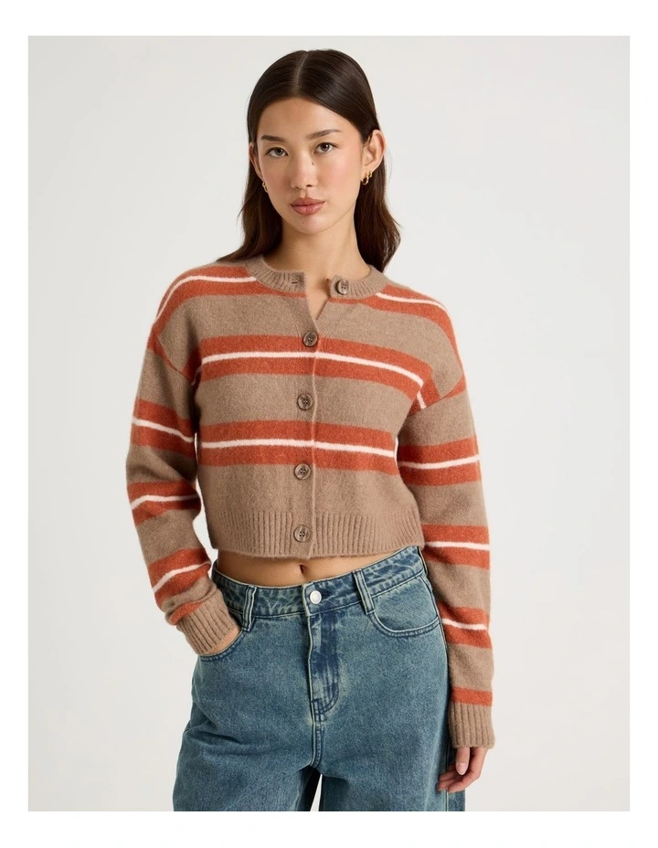 Stripe Cardigan in Brown image 5