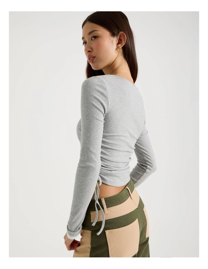 Double Layer Long Sleeve Ruched Side Tee in Grey Marle image 5