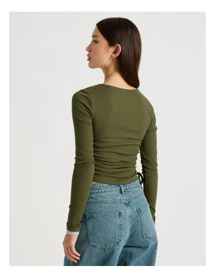 Double Layer Long Sleeve Ruched Side Tee in Olive Night image 6