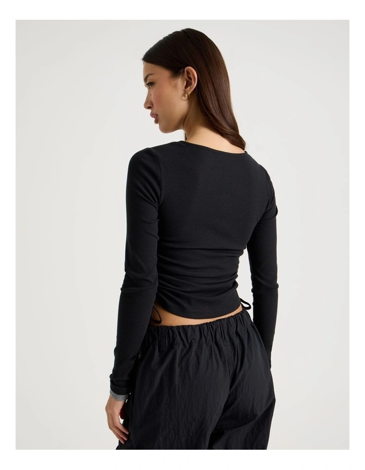 Double Layer Long Sleeve Ruched Side Tee in Jet Black image 6