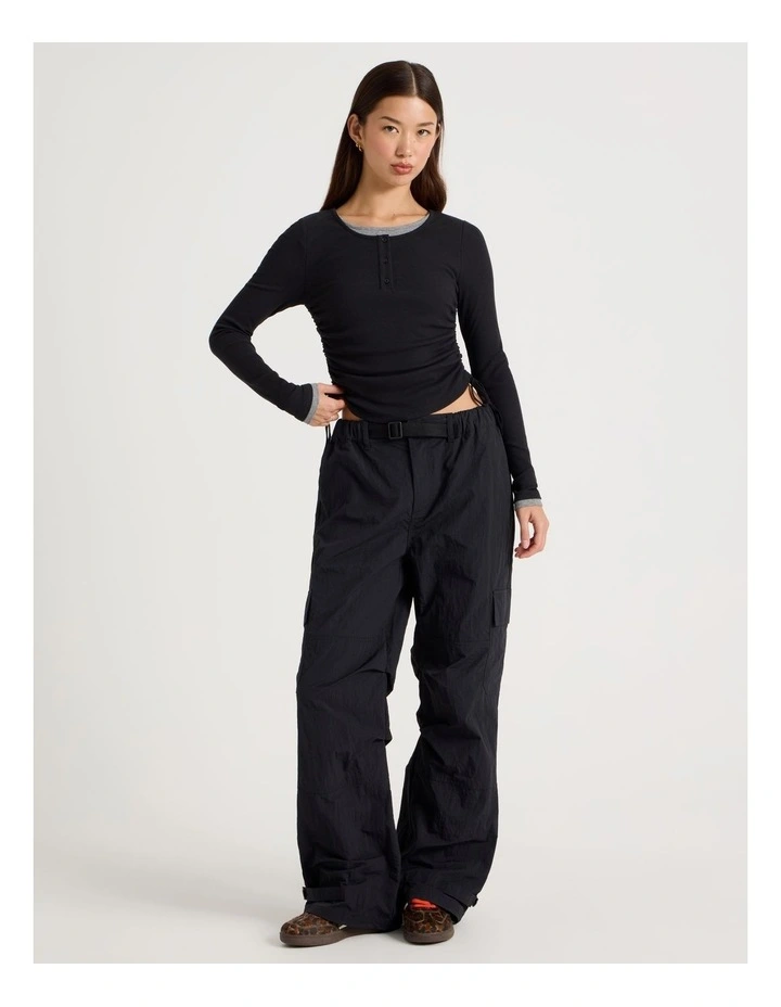 Double Layer Long Sleeve Ruched Side Tee in Jet Black image 7