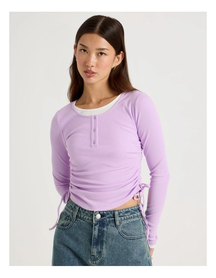 Double Layer Long Sleeve Ruched Side Tee in Orchid image 1