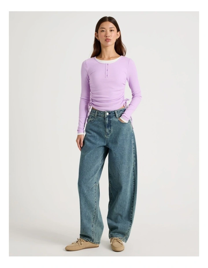 Double Layer Long Sleeve Ruched Side Tee in Orchid image 3