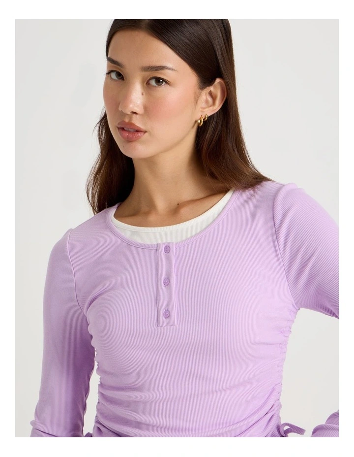 Double Layer Long Sleeve Ruched Side Tee in Orchid image 4