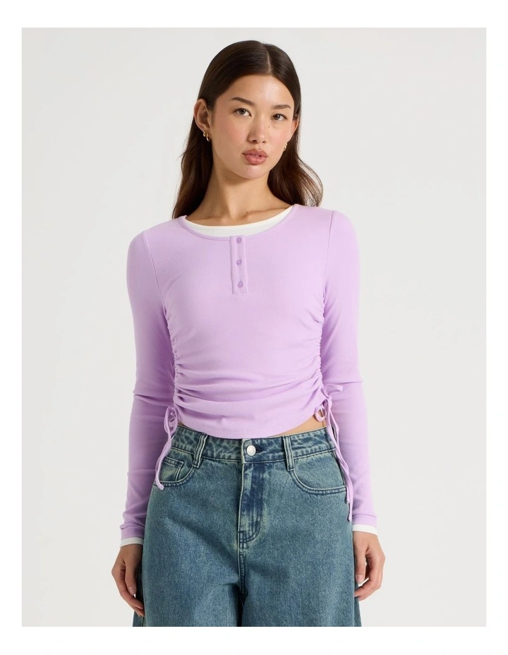 Double Layer Long Sleeve Ruched Side Tee in Orchid image 5