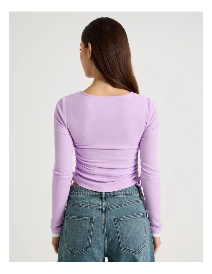 Double Layer Long Sleeve Ruched Side Tee in Orchid image 6