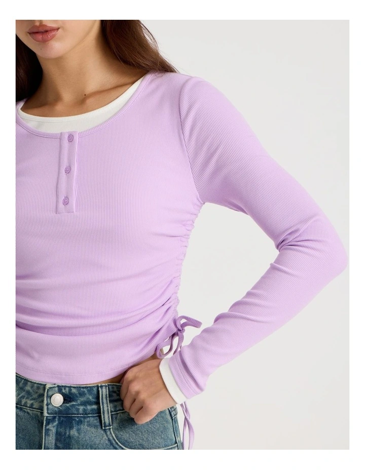 Double Layer Long Sleeve Ruched Side Tee in Orchid image 7