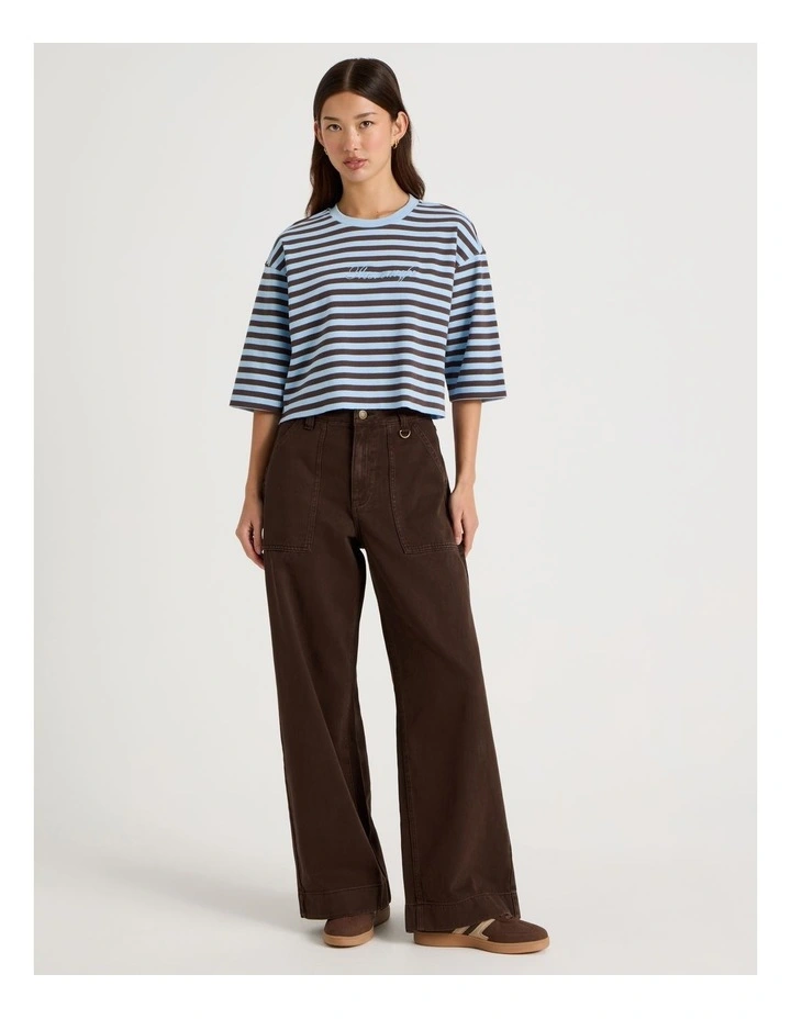 Cropped Oversized Tee in Blue Stripe image 2