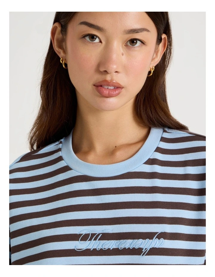 Cropped Oversized Tee in Blue Stripe image 3