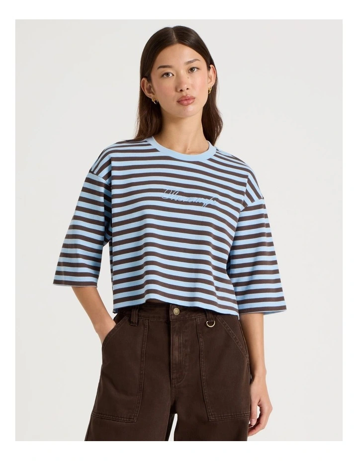Cropped Oversized Tee in Blue Stripe image 4