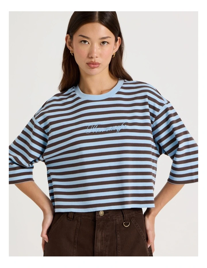 Cropped Oversized Tee in Blue Stripe image 5