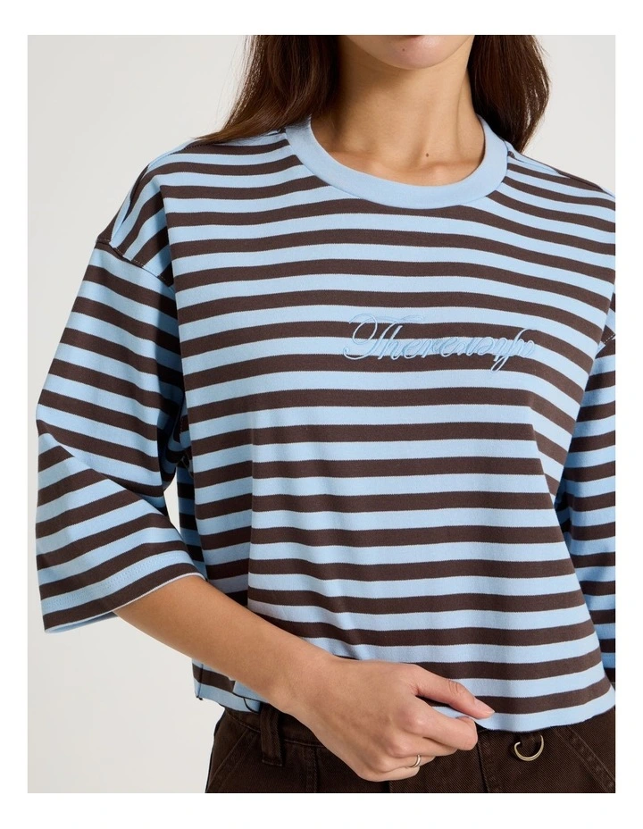 Cropped Oversized Tee in Blue Stripe image 7