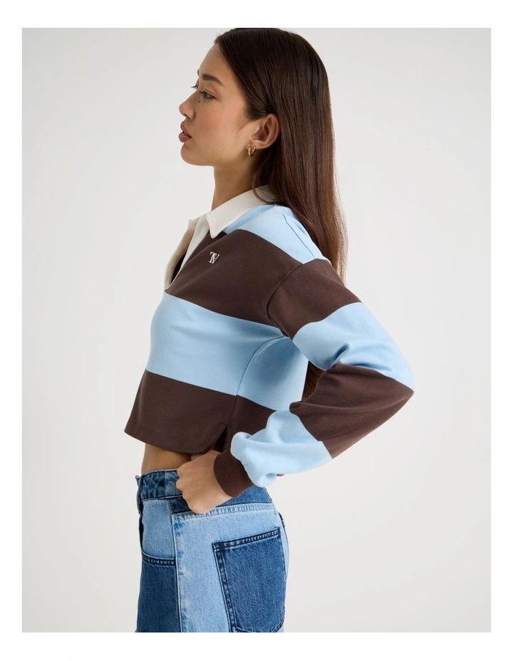 Long Sleeve Polo in Chambray Blue and Bracken Stripe image 2