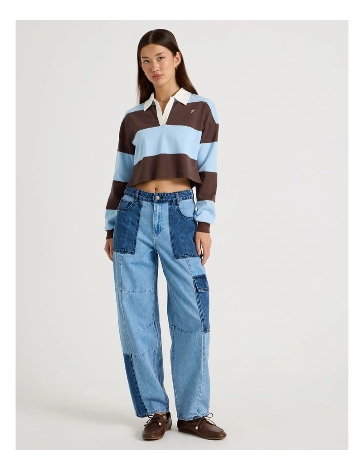 Long Sleeve Polo in Chambray Blue and Bracken Stripe image 3