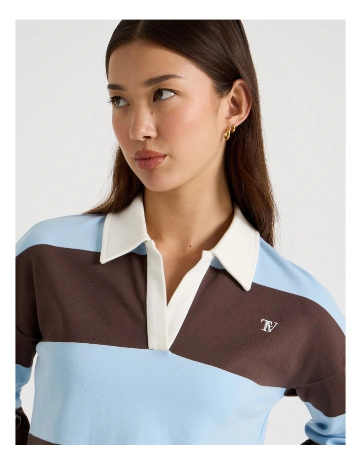 Long Sleeve Polo in Chambray Blue and Bracken Stripe image 4