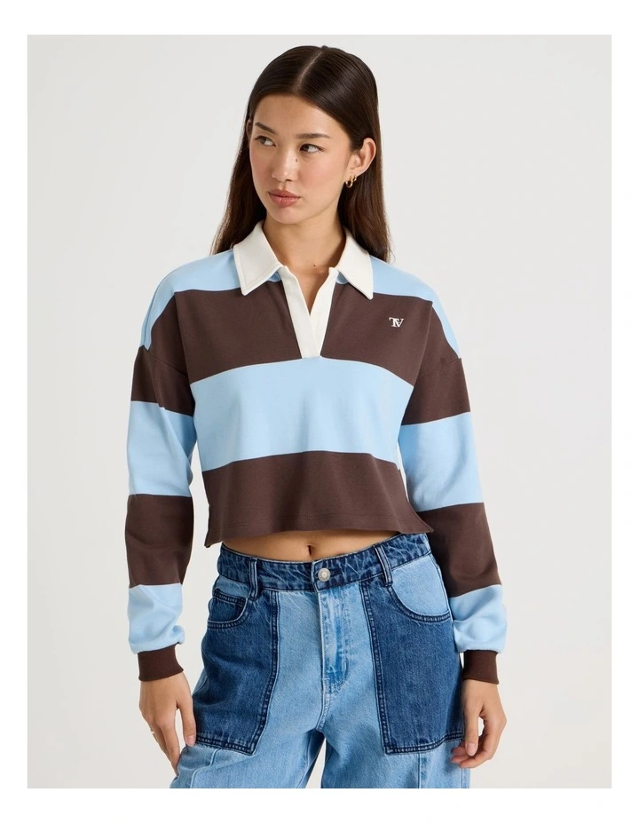 Long Sleeve Polo in Chambray Blue and Bracken Stripe image 5