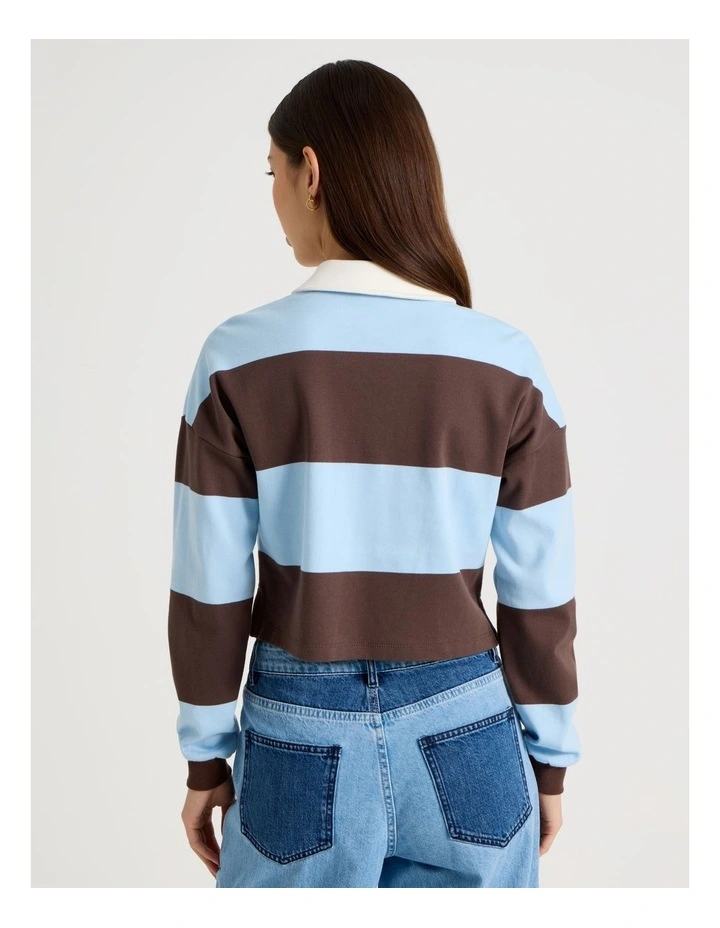 Long Sleeve Polo in Chambray Blue and Bracken Stripe image 6