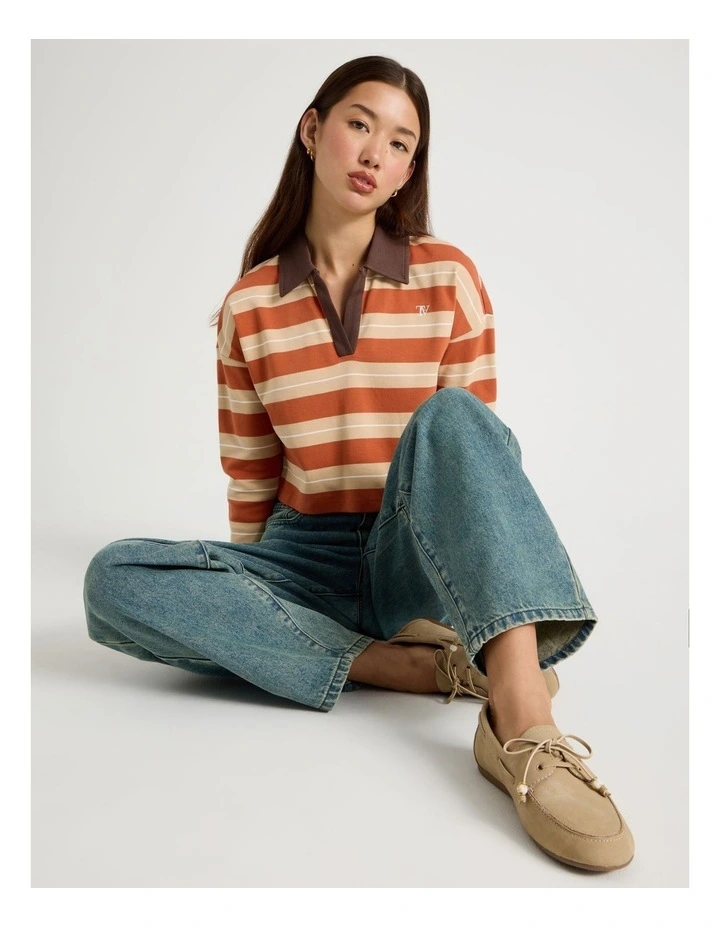 Long Sleeve Polo in Baked Clay Multi Stripe image 1