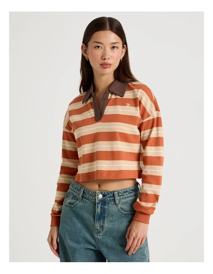 Long Sleeve Polo in Baked Clay Multi Stripe image 2