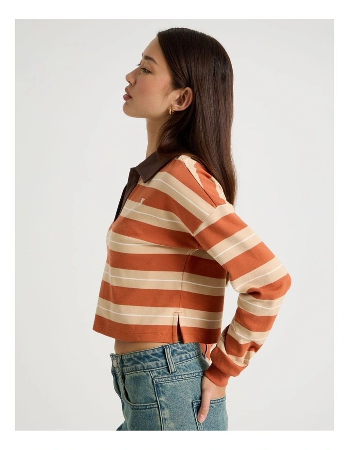 Long Sleeve Polo in Baked Clay Multi Stripe image 4