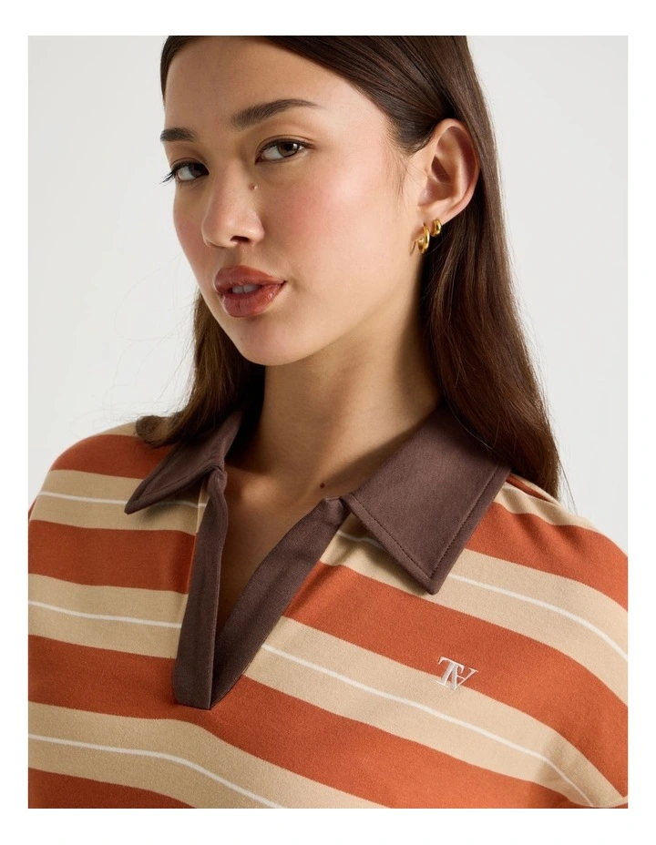 Long Sleeve Polo in Baked Clay Multi Stripe image 5