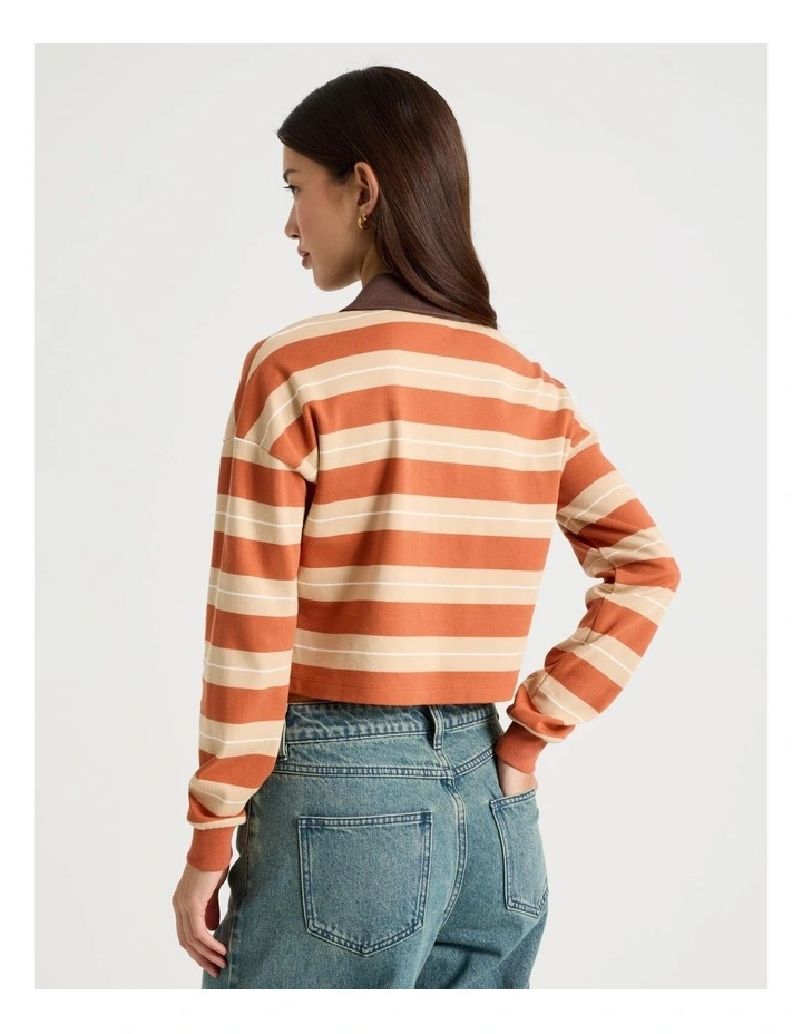 Long Sleeve Polo in Baked Clay Multi Stripe image 6