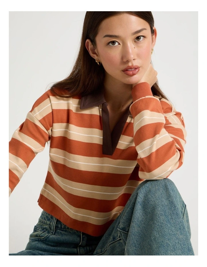 Long Sleeve Polo in Baked Clay Multi Stripe image 7