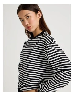 Long Sleeve Tee in Black and White Stripe