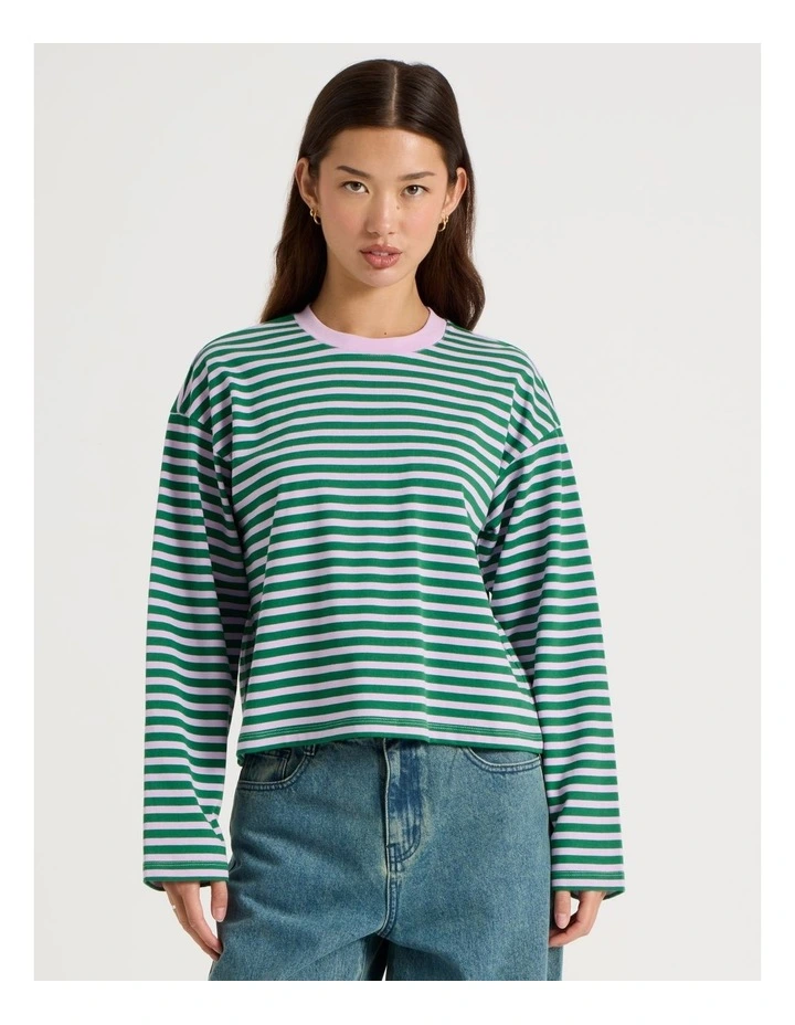 Long Sleeve Tee in Green and Purple Stripe image 1