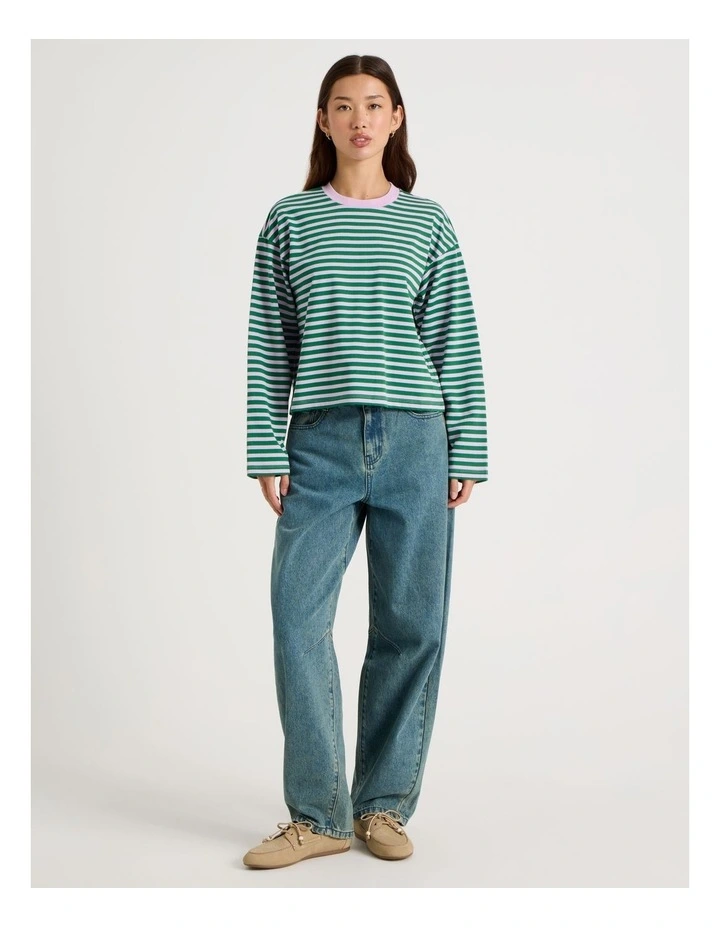 Long Sleeve Tee in Green and Purple Stripe image 2