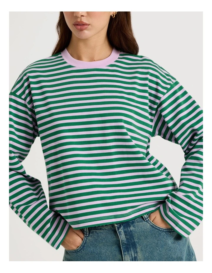 Long Sleeve Tee in Green and Purple Stripe image 4