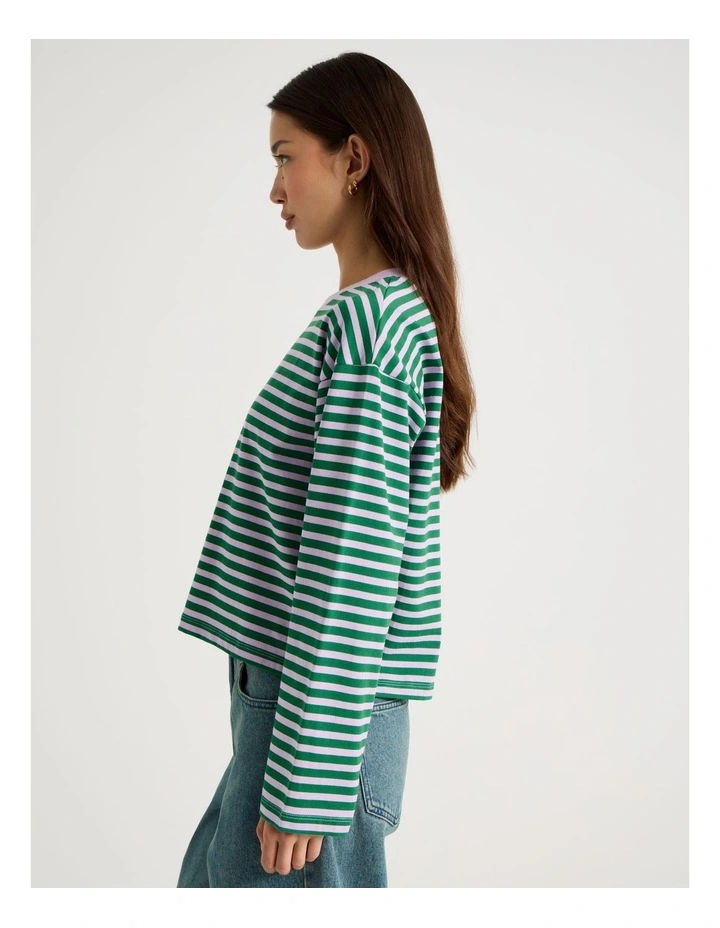 Long Sleeve Tee in Green and Purple Stripe image 5