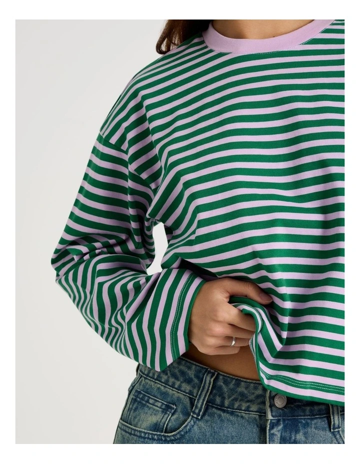 Long Sleeve Tee in Green and Purple Stripe image 7