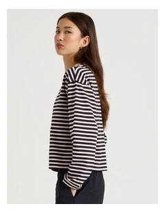 Long Sleeve Tee in Pink and Black Stripe
