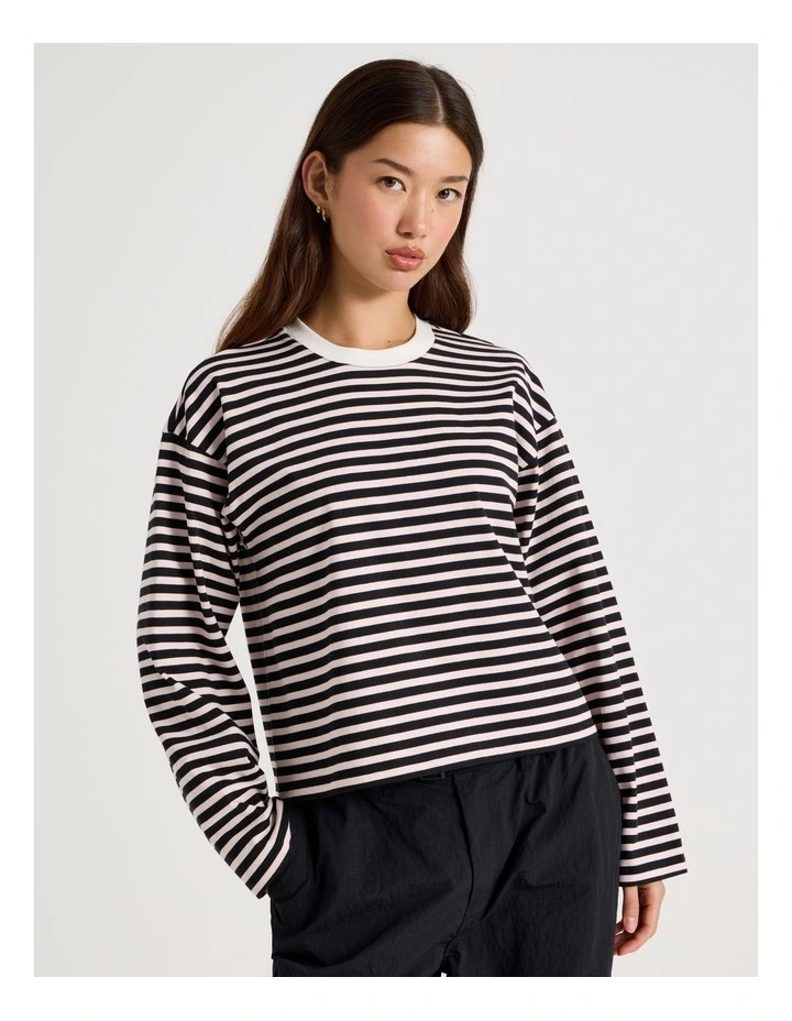 Long Sleeve Tee in Pink and Black Stripe image 5