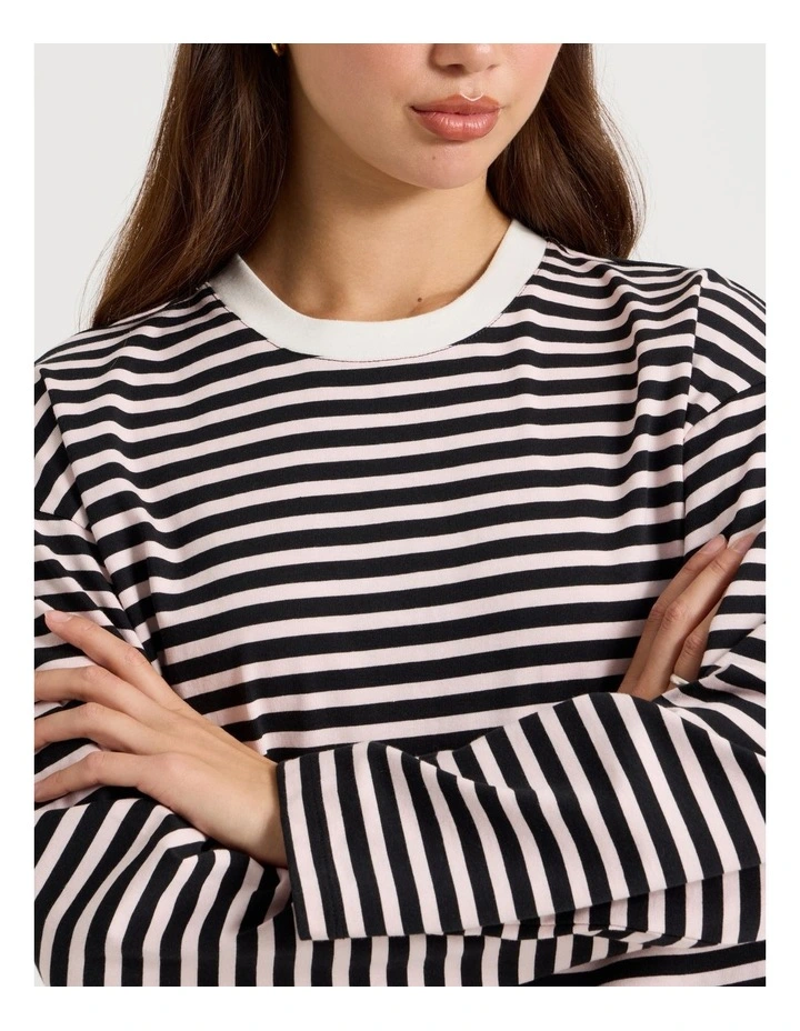 Long Sleeve Tee in Pink and Black Stripe image 7