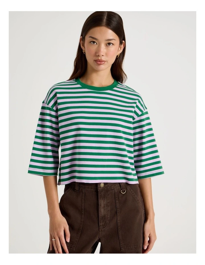 Cropped Oversized Tee in Green Stripe image 1
