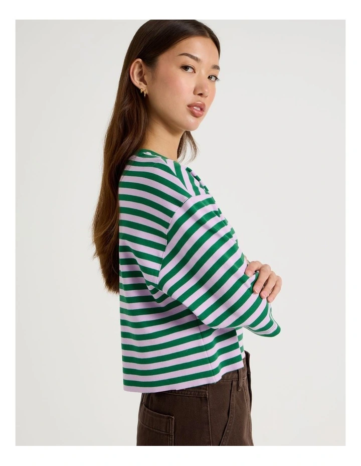 Cropped Oversized Tee in Green Stripe image 3
