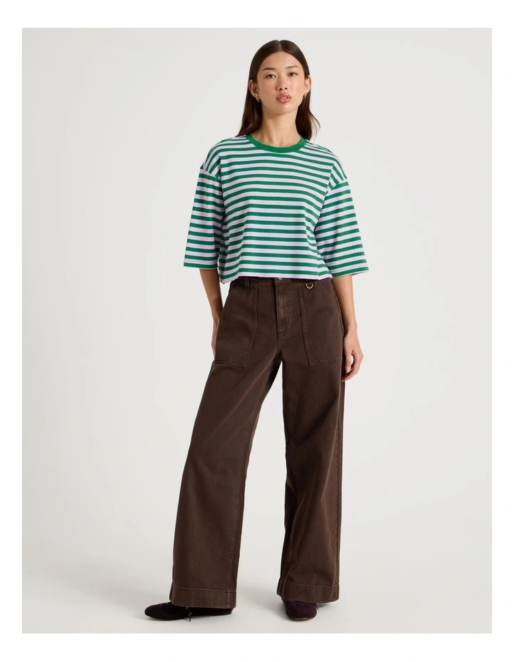 Cropped Oversized Tee in Green Stripe image 4