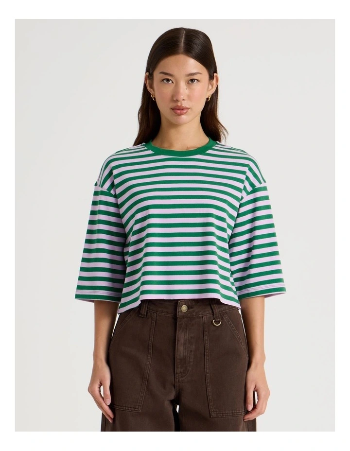 Cropped Oversized Tee in Green Stripe image 5