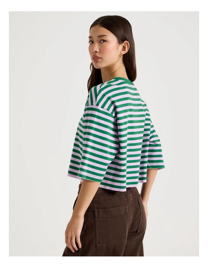 Cropped Oversized Tee in Green Stripe image 6