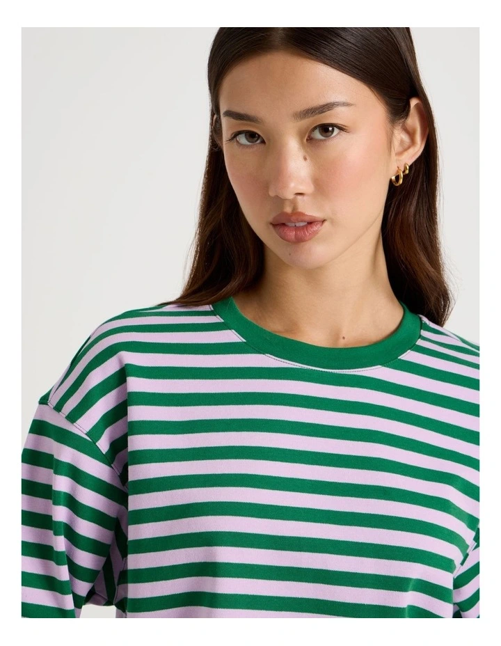 Cropped Oversized Tee in Green Stripe image 7