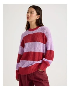 Relaxed Knit in Purple and Red Stripe