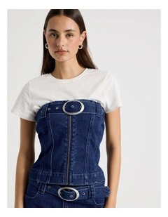 Buckle Denim Top in Mid Blue Wash