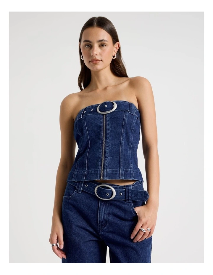 Buckle Denim Top in Mid Blue Wash image 2