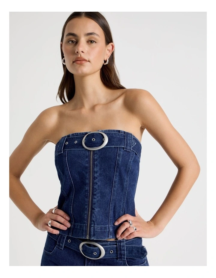 Buckle Denim Top in Mid Blue Wash image 3