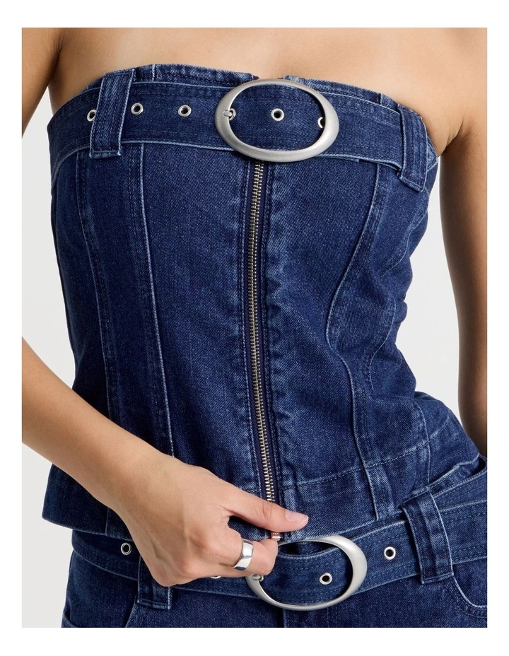 Buckle Denim Top in Mid Blue Wash image 4